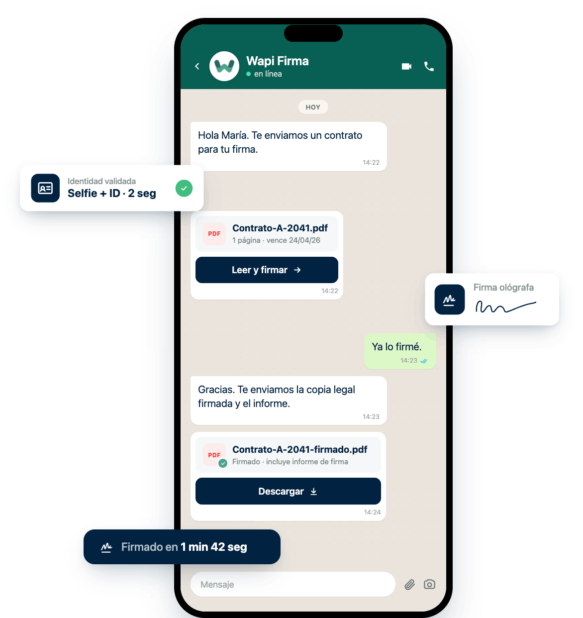 Mockup Wapi Firma en WhatsApp