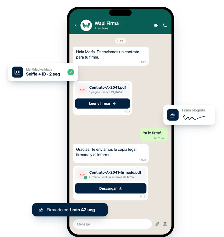 Mockup Wapi Firma en WhatsApp